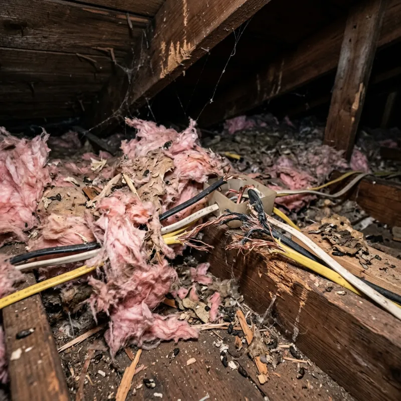 Contaminated ceiling insulation being assessed in a Mount Eliza roof space