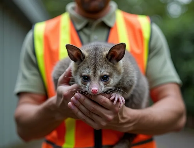 Animal handler safely recovering a deceased possum in Mount Eliza