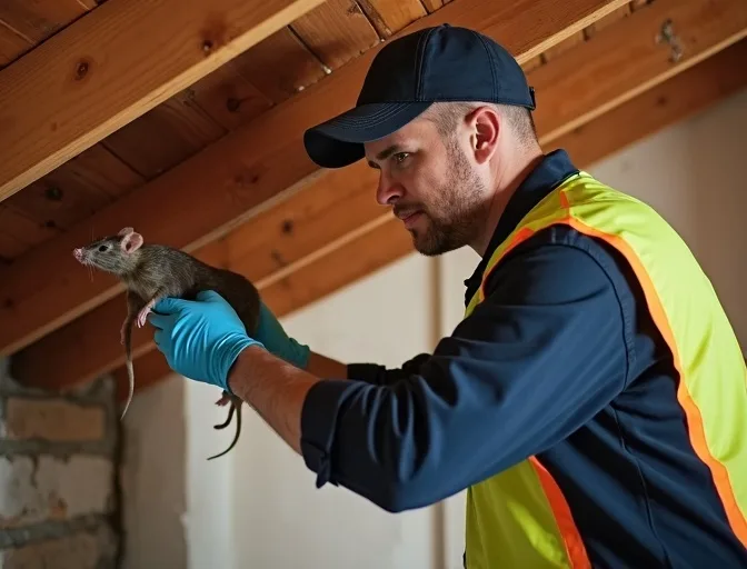 Technician inspecting a roof cavity for a dead rat in Mount Eliza